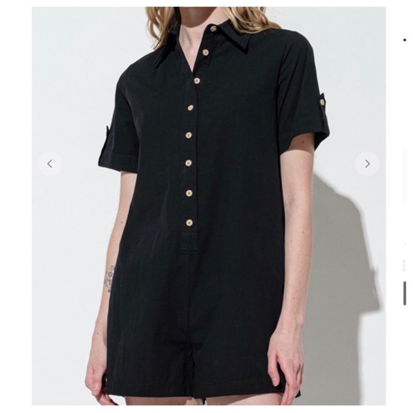 14 Solid Basic Collared Short Sleeve Romper - Picture 5 of 6